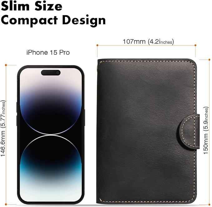 Genuine Leather Passport Holder for Travel - Rfid Passport Wallet with Hidden AirTag Slot, 2 Card Slots,for Men & Women & Family - Button Bifold Hidden Airtag Slot Style,Black
