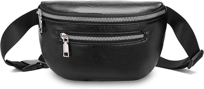 GAEKEAO Fanny Packs Waist Pack for Women Men Vegan Leather Cross body Belt Bag Travel with Adjustable Strap Black