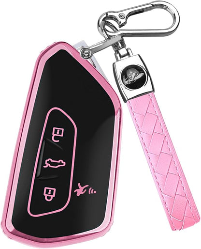 FT FUNTOR Key Fob Cover for Volkswagen,Soft TPU Full Protection Case Compatibale With VW Golf GTI Atlas Skoda Octavia ID3 ID4 MK8 (Pink, 4 Buttons)