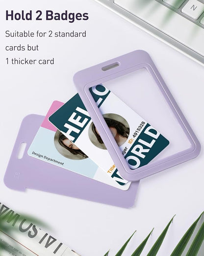 Uniclife 3 Pack Sliding ID Badge Holder Vertical Hard Plastic Case with Clear Window Light-Purple Card Protector for Office School ID Credit Cards Proximity Key Cards Driver’s Licenses and Passes