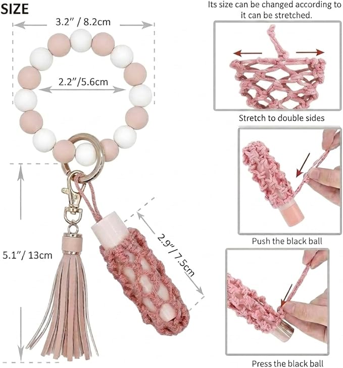 BIHRTC Silicone Key Ring Bracelets Wristlet Keychain Wallet with Net Chapstick Holder for Women