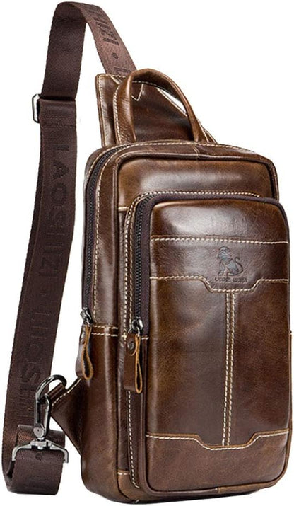 Leather Sling Bag Backpack Daypack Handbag for Men Women Outdoor Travel Camping Fishing Hunting Hiking Crossbody Shoulder Chest Pack Bags
