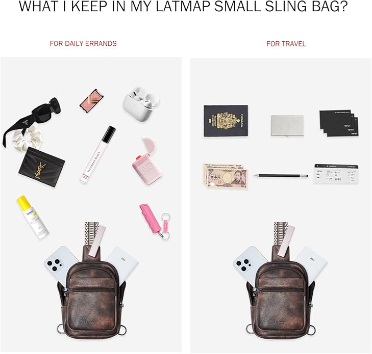 LATMAP Sling Bag For Women Faux Leather Small Casual Daypack Backpack Fanny Pack Crossbody Chest Bags Purse
