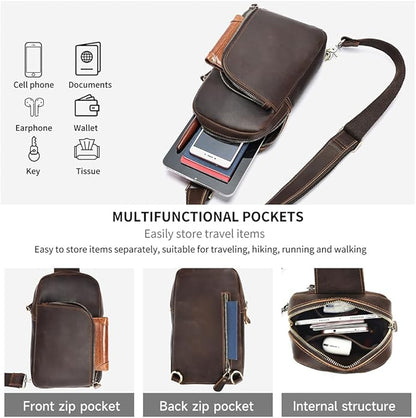 Genuine Leather Sling Bags for Men Crossbody Purse Vintage Small Messenger Shoulder Bag for Phone Side Chest Daypack Bag