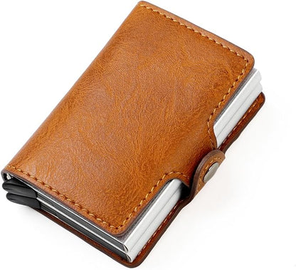 Pop up Card Wallet RFID Blocking Slim Metal Men Credit Card Holder Case Business Money Pocket Double Card Case for Men and Women (brown)
