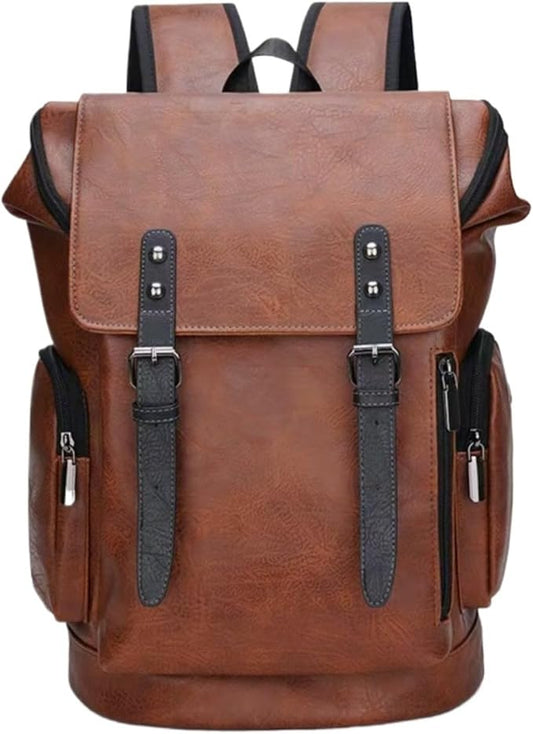 PU leather casual backpack 15.6 inches travel college work backpack business laptop backpack multi-pocket schoolbag (brown2,Backpack)
