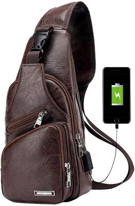 Hebetag Leather Sling Bag Crossbody Backpack for Men Women Travel Outdoor Camping