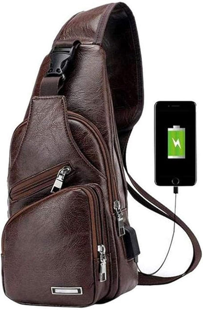 Hebetag Leather Sling Bag Crossbody Backpack for Men Women Travel Outdoor Camping
