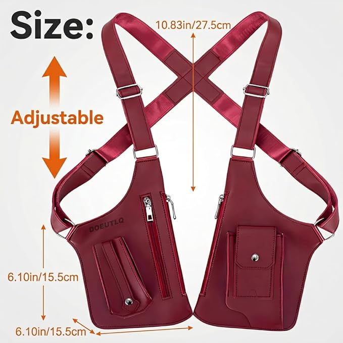 Leather Double Shoulder Armpit Bag for Men Underarm Concealed Rover The Holste Vest for Mens Adjustable Leather Bag (Burgundy)