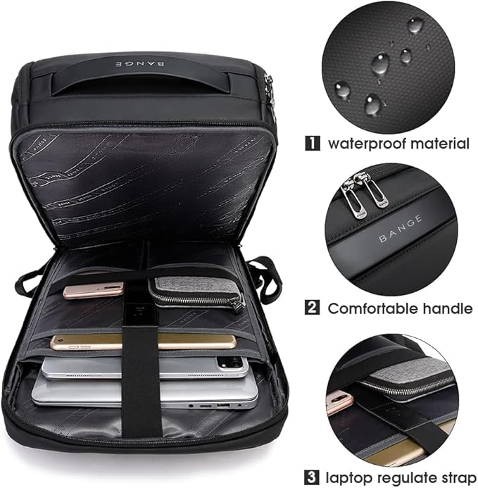 BANGE Business Smart Backpack Waterproof fit 15.6 Inch Laptop Backpack with USB Charging Port,Travel Durable Backpack