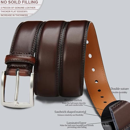 DOOPAI Mens Dress Belt - Genuine Leather Dress Belts For Men,Casual Suit Jeans Belt-Single Prong Buckle black belt