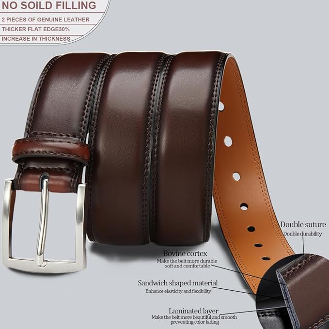 DOOPAI Mens Dress Belt - Genuine Leather Dress Belts For Men,Casual Suit Jeans Belt-Single Prong Buckle black belt