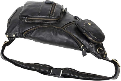 Hebetag Vinatge Leather Sling Bag Crossbody Backpack for Men Travel Outdoor Hiking Large Cool Shoulder Chest Pack Bags Daypack