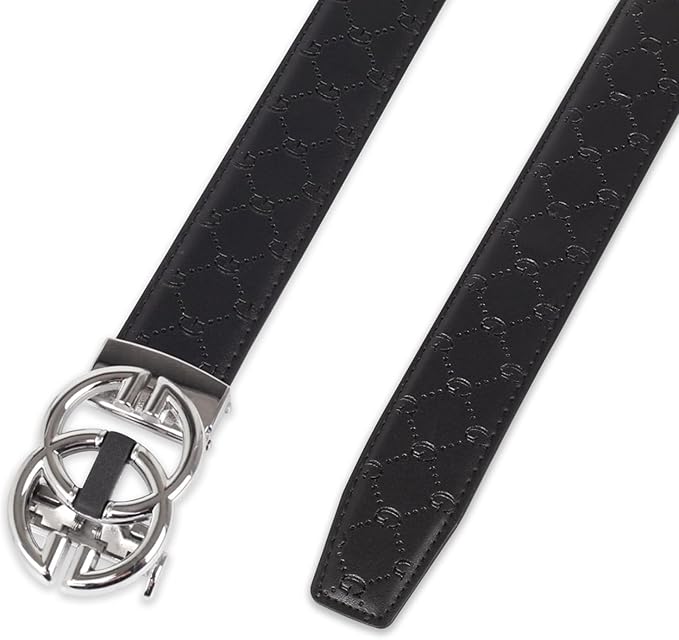 Aurolran Men&Womens Leather Dress Belt Business Automatic Buckle Belt Color-Black Silver Gold