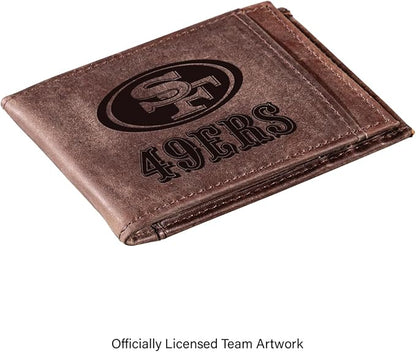 Team Sports America NFL San Francisco 49ers Front Pocket Slim Wallet for Men | Minimalist Leather RFID Blocking Bifold Card Holder with Money Clip | Officially Licensed Stamped Logo