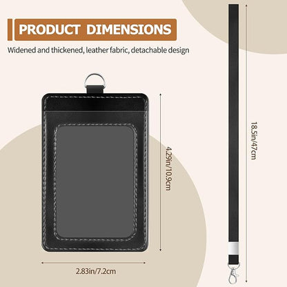PU Leather ID Badge Holder Extra Thick ID Card Name Badge Holder with 1 Clear ID Window 1 Credit Card Slot for Office Staffs, Teachers/Students, Workers, Cruise Cards, Bus/Metro Cards (2 Pack Black)