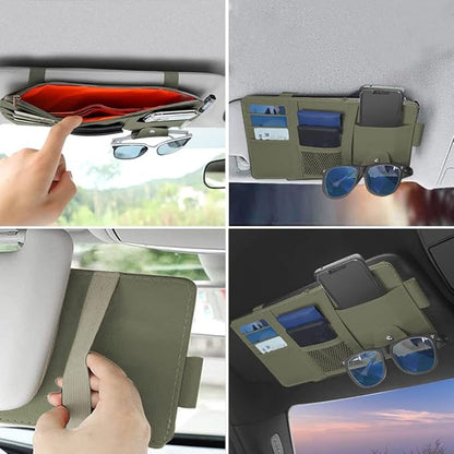 1 Pack Car Sun Visor Organizer, Sunglasses Holder for Car Sun Visor, Auto Interior Accessories Pocket Organizers Can Store for Sunglasses, Documents, Cards, Pen, Drivers License (Grey)