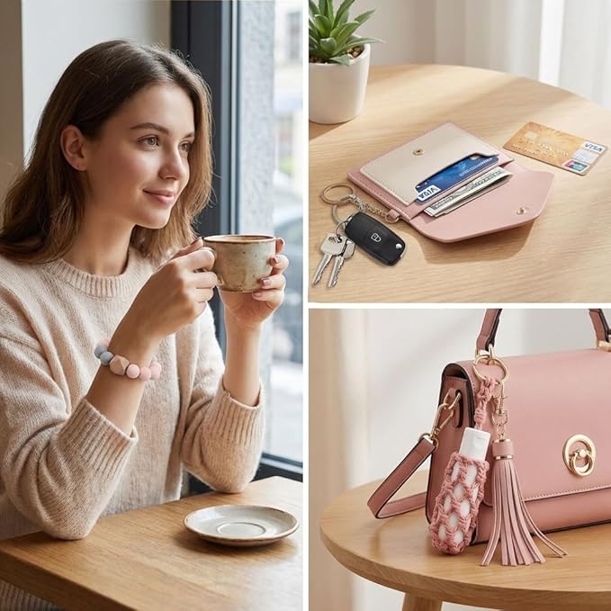 BIHRTC Silicone Key Ring Bracelets Wristlet Keychain Wallet with Net Chapstick Holder for Women