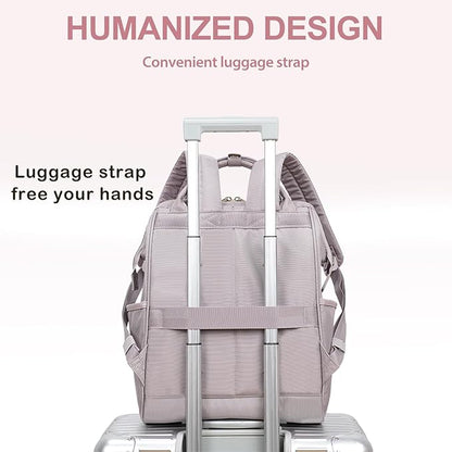 KROSER Laptop Backpack 17" Stylish Backpack Water Repellent College Casual Daypack Travel Business Work Bag for Men/Women-Quilted Dusty Pink