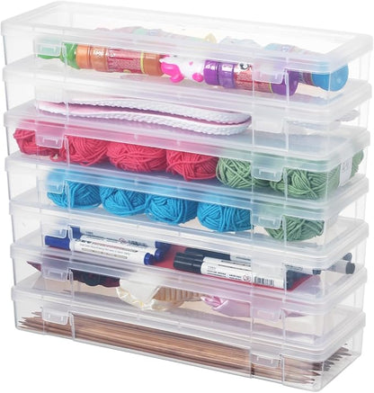 novelinks Plastic Small Storage Bins with Lids for Organizing, Mini Clear Storage Containers and Stackable Storage Box Organizer for Pencil Boxes, Task Boxes, Crayon Boxes (6 Pack Large)