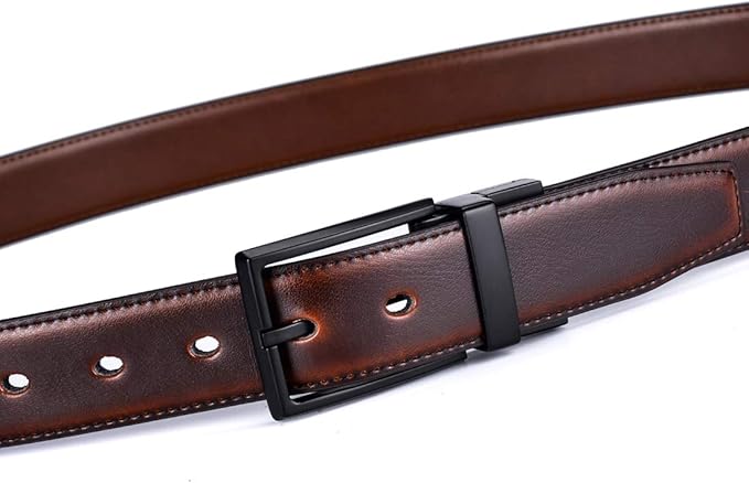 beltox fine Men's Dress Belt Leather Reversible 1.25" Wide Rotated Buckle Gift Box