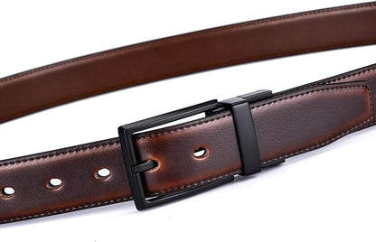 beltox fine Men's Dress Belt Leather Reversible 1.25" Wide Rotated Buckle Gift Box