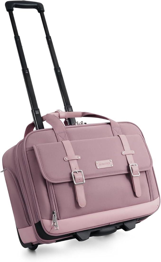 AUROTIER Rolling Laptop Bag Women, Rolling Briefcase for Women with Dual Lock, 16 Inch Computer Bag with Wheels, Roller Underseat Carry On Luggage Personal Item Suitcase for Work Travel Business