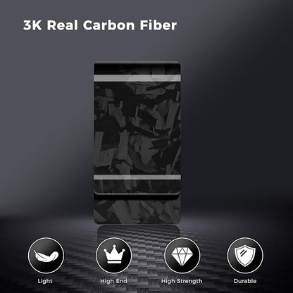 LittleBlack Real Carbon Fiber Money Clip,1.5in Wide Ultra Thin&Slim Minimalist Cash&Credit Card Holder Up To 50 Bills,Mens Business Front Pocket Wallet-Forged Glossy Black
