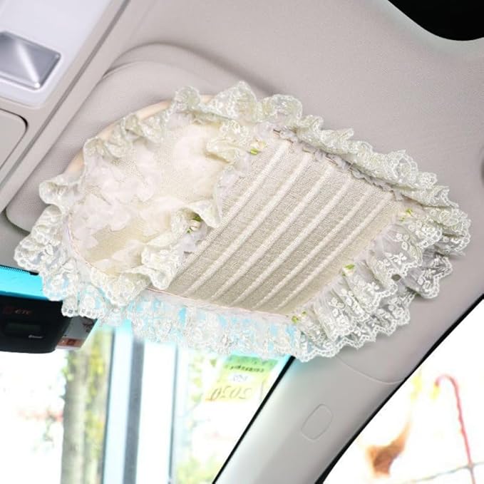 Plush Lace Vehicle Sun Visor Organizer Clip,Cute CD Holder Storage Case, Multifunctional Auto Card Sleeve Pocket Bag, Universal for Car (8)