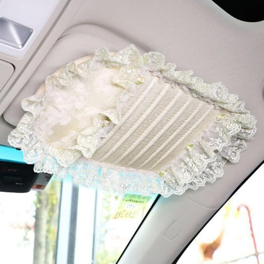 Plush Lace Vehicle Sun Visor Organizer Clip,Cute CD Holder Storage Case, Multifunctional Auto Card Sleeve Pocket Bag, Universal for Car (8)