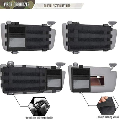 WYNEX Molle Car Visor Organizer with Detachable Card Pouch | Auto Sun Visor Storage Molle Panel with Elastic Webbing Slots for Glasses & Tactical Gear | Fit Most Vehicle, Jeeps, SUVs & Trucks