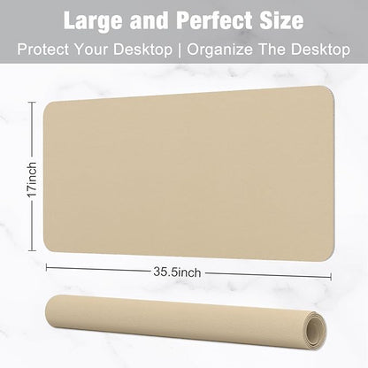 Hsurbtra Desk Pad, 35.5" x 17" PU Leather Desk Mat, XXL Extended Mouse Pad, Waterproof Desktop Blotter Protector, Non-Slip Ultra Thin Large Laptop Keyboard Writing Mat for Office Home, Beige