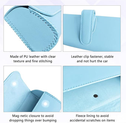 Sunglasses Holder for Car Sun Visor, Sunglass Organizer for Car, Magnetic Leather Eyeglasses Protective Storage Case, Waterproof Glasses Organizer Visor Accessories for Vehicles (Blue)