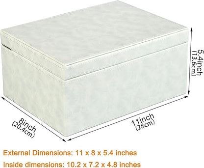 HofferRuffer Faux Leather Decorative Box, Large Wooden Structure Keepsake Box Accessory Organizer Jewelry Organizer with Hinged Lid, Storage Container for Home or Office (Cream White)
