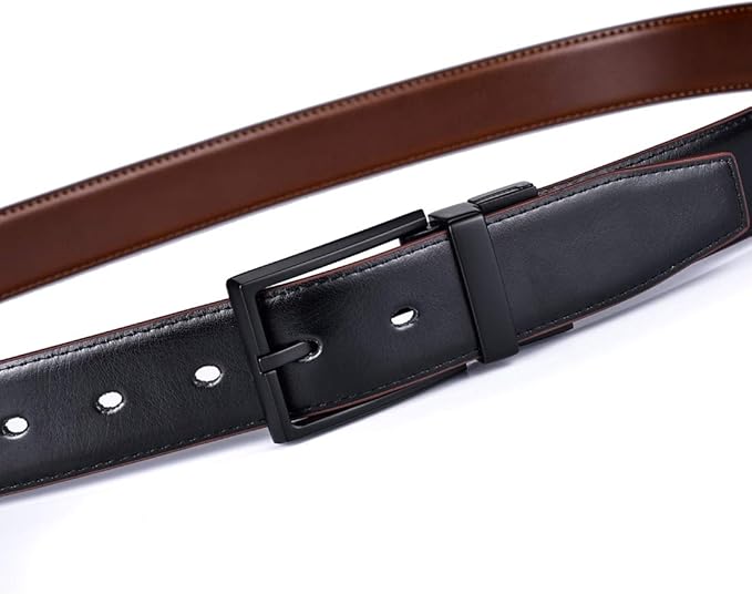 beltox fine Men's Dress Belt Leather Reversible 1.25" Wide Rotated Buckle Gift Box