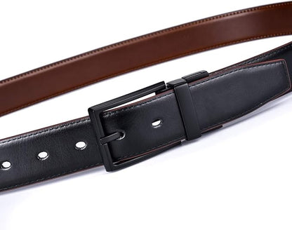 beltox fine Men's Dress Belt Leather Reversible 1.25" Wide Rotated Buckle Gift Box