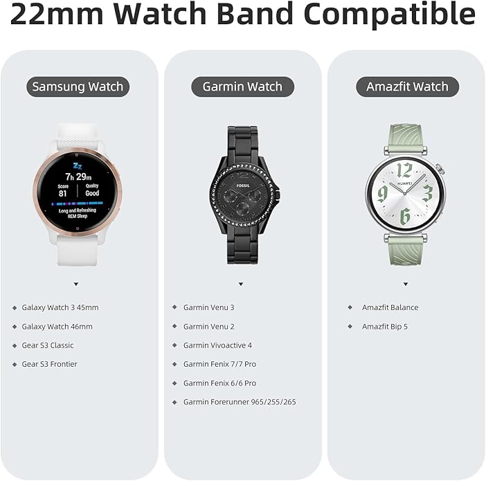 DaQin 22mm 20mm 18mm Quick Release Watch Band Compatible with Garmin Venu 3 2/Forerunner 255 265 955/Vivoactive 5 6 4 3, Nylon Watch Straps Adjustable Sport Replacement for Samsung Galaxy Watch 7 6 5 4/3 45mm/Galaxy Watch 46mm Men Women, 3 Packs