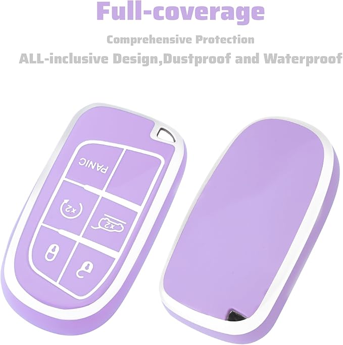 XIYANG TRADE for Jeep Key Fob Cover with Keychain,Soft TPU Key Case Shell Full Protection for Grand Cherokee Renegade Chrysler 200 300 Dodge RAM Durango Challenger Journey Dart Fiat Smart Key (Purple)