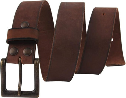 NPET Mens Leather Belt Full Grain Vintage Distressed Style Snap on Strap 1 1/2" Wide with Buckle