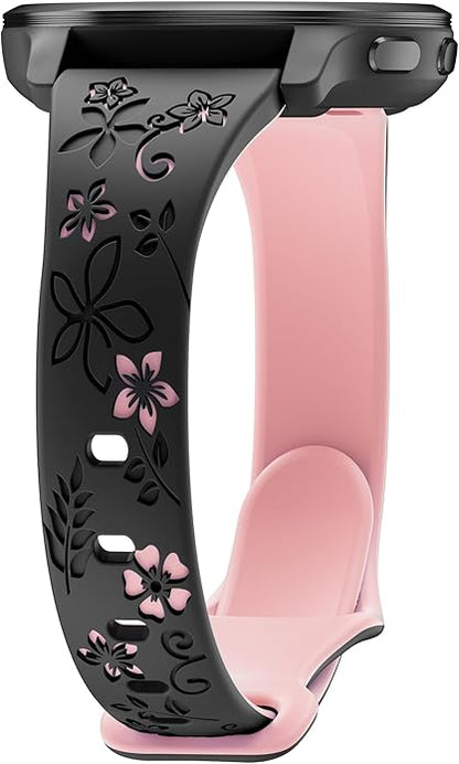 Laband 18mm Floral Engraved Band Compatible With Garmin Venu 3S 41mm/Venu 2S/Vivoactive 4S/Vivomove 3S/Venu 4 41mm/Forerunner 255S/Forerunner 265S,Soft Slim Silicone Cute Embossed Flower Strap for Men