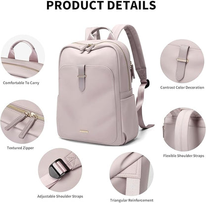 Laptop Backpack for Women,Carry on Travel Backpack Casual Work Business Backpacks Purse College,14 Inch,Light pink