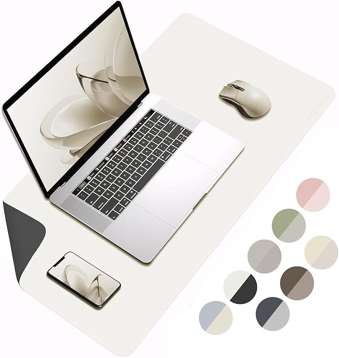 Leather Desk Pad Protector 31.5×15.7 inch Non-Slip Large Gaming Mouse Pad Waterproof Desk Writing Pad Desk Blotter Laptop and Keyboard Mat for Office and Home(White/Black)