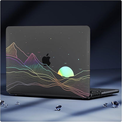 KEROM Clear Black Case for MacBook Pro 13 inch 2022-2016 M2 M1 A2338 A2289 A2251 A2159 A1989 A1706, MacBook Pro 13 inch Clear Case with Design, Plastic Hard Shell Case & Keyboard Cover, Sunrise