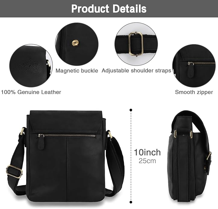 Jack&Chris Leather Messenger Bag for Men, Man Purse Crossbody Bags for Work Business
