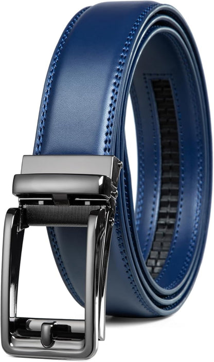 Founders & C Men's Leather Ratchet Comfort Click Belt Dress with Slide Buckle -Adjustable Trim to Fit