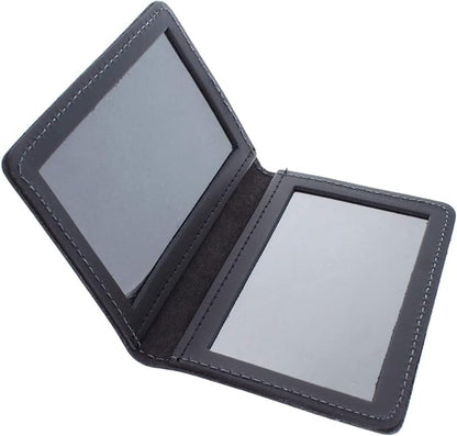 Leather Bifold Minimalist Double ID Card Credential Holder (Basketweave Black)