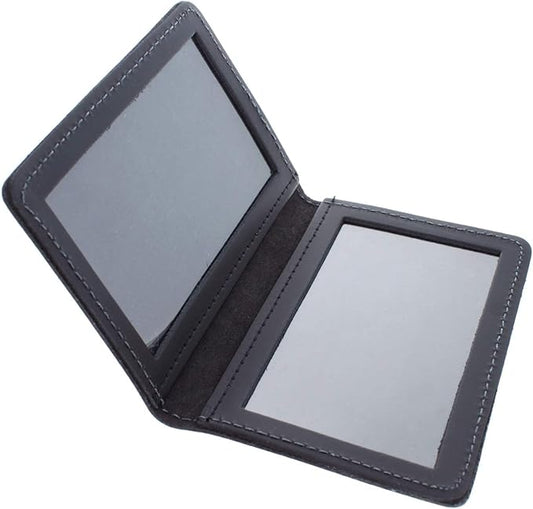 Leather Bifold Minimalist Double ID Card Credential Holder (Basketweave Black)