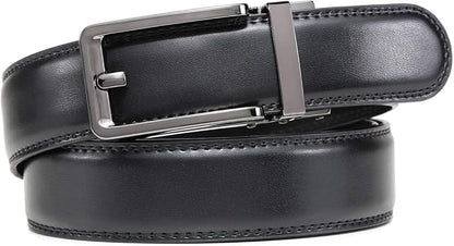 Founders & C Men's Leather Ratchet Comfort Click Belt Dress with Slide Buckle -Adjustable Trim to Fit