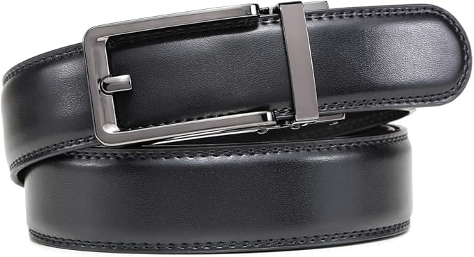 Founders & C Men's Leather Ratchet Comfort Click Belt Dress with Slide Buckle -Adjustable Trim to Fit