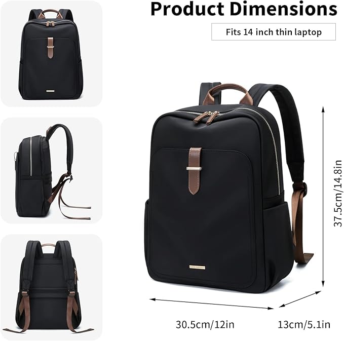 Laptop Backpack for Women,Carry on Travel Backpack Casual Work Business Backpacks Purse College,14 Inch,Black